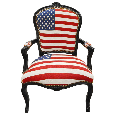 Silla Barroca Estilo Louis Xv American Flag Y Madera Negra