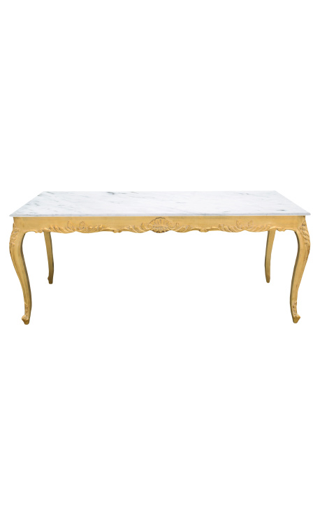 Mesa De Comedor Barroca En Madera Dorada Con Hoja Y M Rmol Blanco