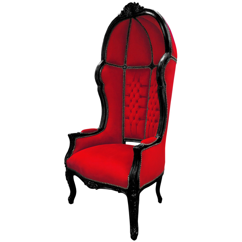 Grand Fauteuil Carrosse De Style Baroque Velours Rouge Et Bois Noir