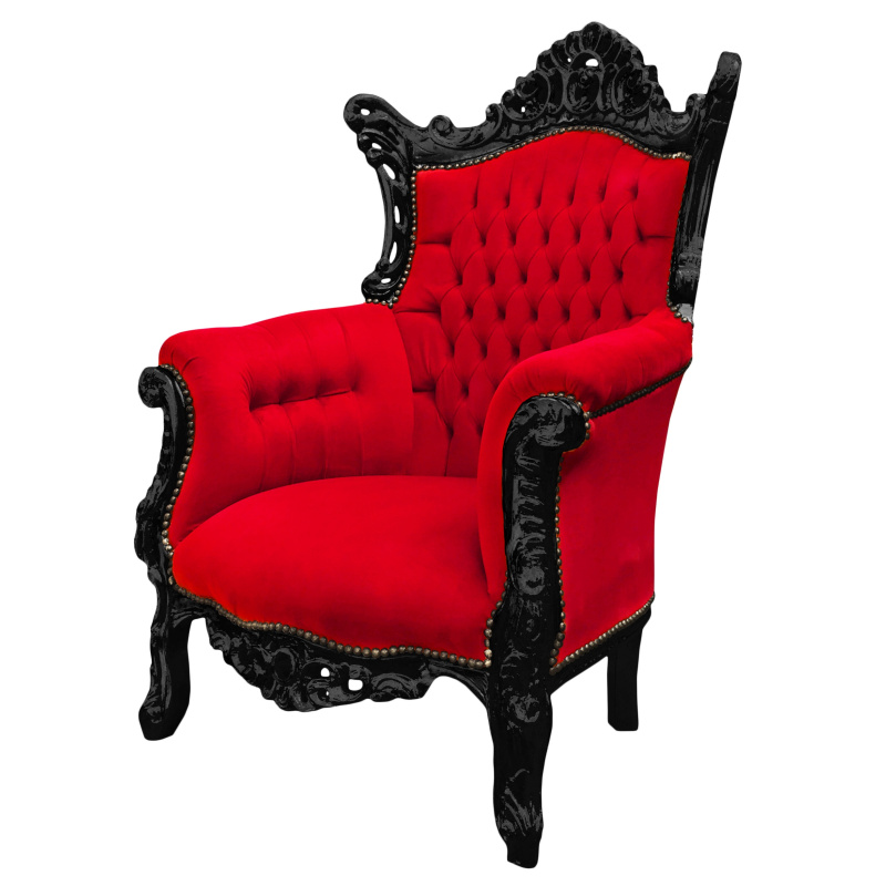 Grand Fauteuil Baroque Rococo Velours Rouge Et Bois Noir