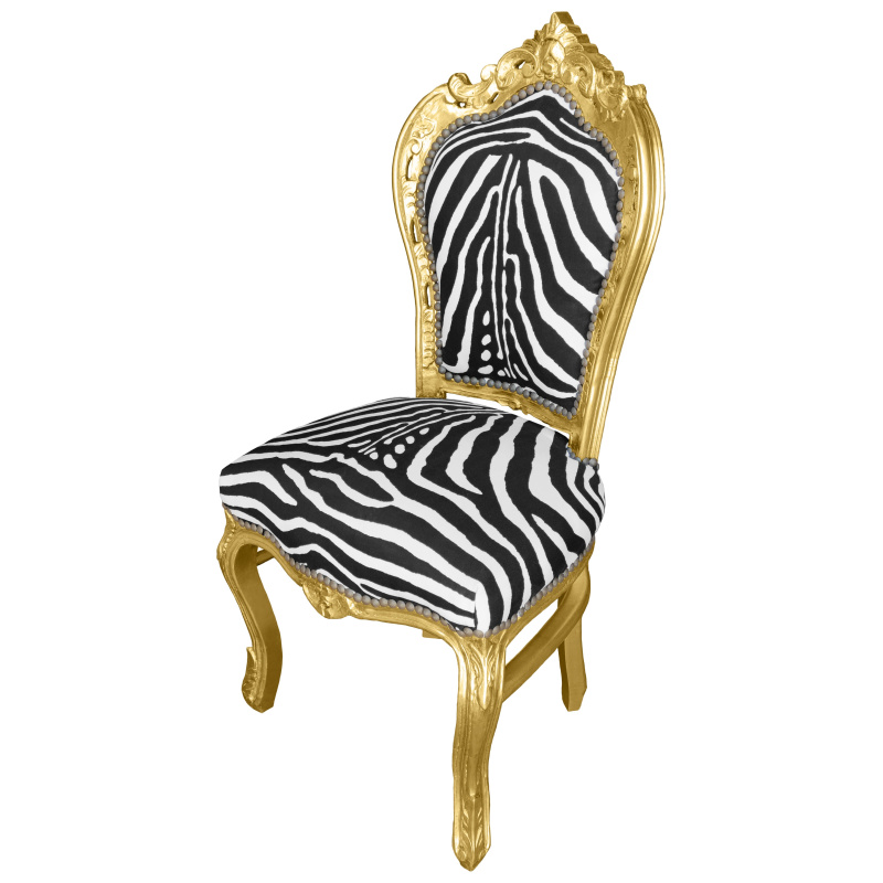 Chaise De Style Baroque Rococo Tissu Zebre Et Bois Argent