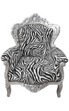 Big baroque style armchair zebra fabric and silver wood