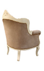 Sillón principado estilo barroco taupe terciopelo y beige madera patinada