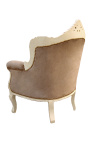 Sillón principado estilo barroco taupe terciopelo y beige madera patinada