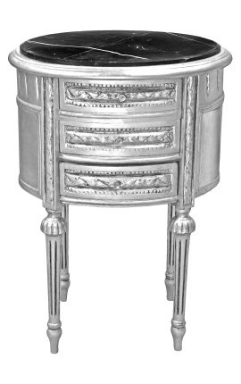 Cavalletto notturno (Il letto) tamburo ovale argento legno 3 cassetti e marmo nero