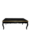 Large coffee table Baroque style glossy black wood and black marble