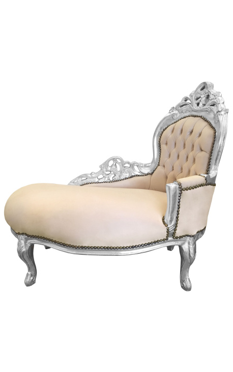 Microbe tekort hartstochtelijk Barok chaise longue beige fluweel met zilverhout
