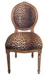 Silla de estilo Luis XVI tela leopardo y madera cruda