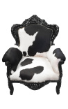 Big baroque style armchair real cow-hide and black wood