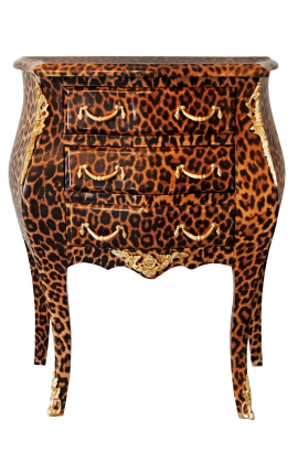 Nočný stolík (Pri posteli) barokný leopard s pozlateným bronzom a 3 zásuvkami