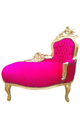 Barroco chaise longue fuchsia terciopelo con madera de oro