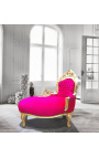 Baroková chaise longue fuchsia samet s zlatým drevom