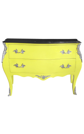 Comò barocco di stile Louis XV top giallo e nero con 2 cassetti