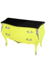 Commode baroque de style Louis XV jaune fluo et plateau noir avec 2 tiroirs