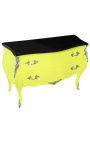 Commode baroque de style Louis XV jaune fluo et plateau noir avec 2 tiroirs