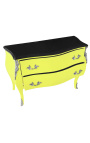 Commode baroque de style Louis XV jaune fluo et plateau noir avec 2 tiroirs