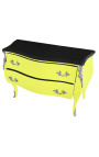 Commode baroque de style Louis XV jaune fluo et plateau noir avec 2 tiroirs