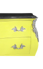 Commode baroque de style Louis XV jaune fluo et plateau noir avec 2 tiroirs