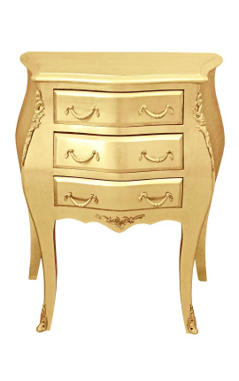 Cavalletto notturno (Il letto) oro barocco in legno con 3 cassetti e bronzo oro