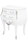 Nightstand (Bedside) baroque white wood lacquered silver bronze with 3 drawers