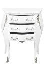 Nightstand (Bedside) baroque white wood lacquered silver bronze with 3 drawers