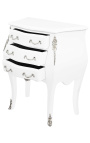 Nightstand (Bedside) baroque white wood lacquered silver bronze with 3 drawers