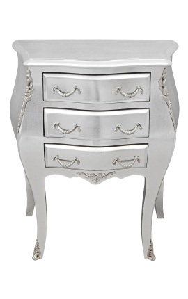 Nightstand (Camada) prata de madeira barroca com bronzes de prata