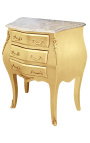 Nočný stolík (Pri posteli) barokové drevené zlato s béžovým mramorom