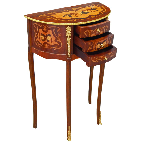 Nightstand (Bedside) half round style Louis XVI marquetry with flowers  patterns and bronze