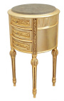 Noční stolek (Bedside) buben zlaté dřevo 3 zásuvky, béžový mramor