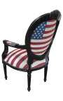 Poltrona barocca in stile Luigi XVI "American Flag" e legno nero