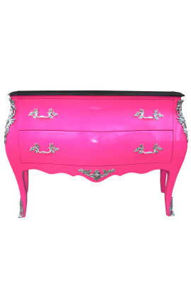 Comò barocco di stile Louis XV top rosa e nero con 2 cassetti