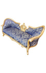 Barokki Napoleon III -medaali tyylikäs sohva sininen "Gobelin" kivi ja kulta puu