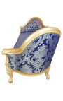 Barok Napoléon III medaille sofa blauw "Gobelins" stof en gouden blad hout