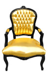 Baroque armchair Louis XV style leatherette gold and glossy black wood