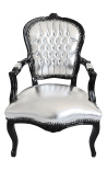 Baroque armchair Louis XV style leatherette silver and black wood