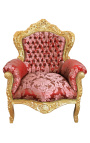 Grand fauteuil de style baroque tissu "Gobelins" rouge et bois doré