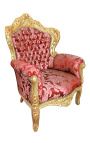 Grand fauteuil de style baroque tissu "Gobelins" rouge et bois doré