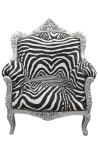 Armchair "prins" Barock stil zebra och silver trä