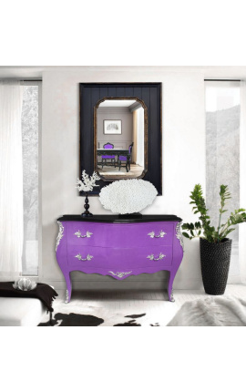 Rochie de stil baroc Louis XV violet, top negru, bronzuri de argint, 2 sertare