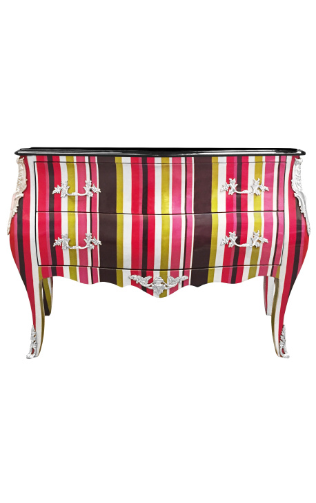 Vestidor barroco Louis XV rayas multicolores estilo, 2 cajones y bronces de plata