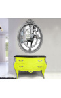 Commode baroque de style Louis XV jaune fluo et plateau noir avec 2 tiroirs