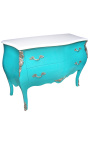 Commode baroque de style Louis XV turquoise et plateau blanc avec 2 tiroirs