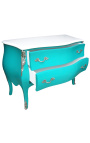 Commode baroque de style Louis XV turquoise et plateau blanc avec 2 tiroirs