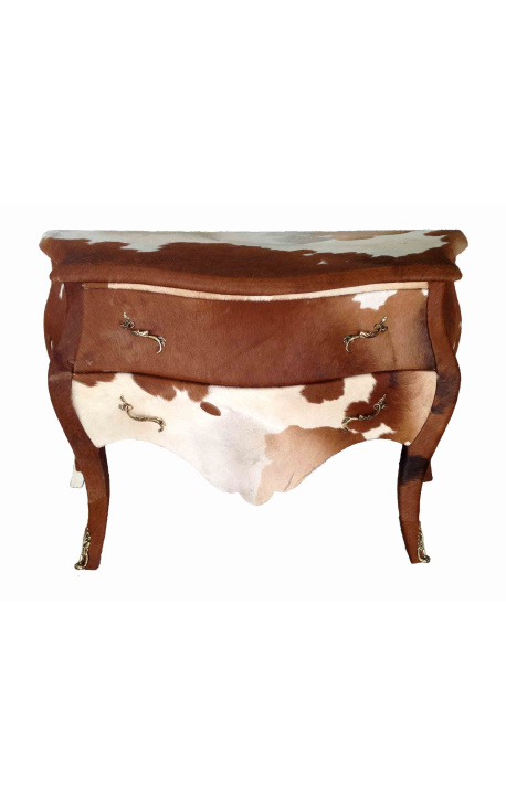 Comò barocco Louis XV stile vera mucca marrone 2 cassetti