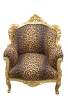 Armchair "princely" Baroque style leopard fabric and gold wood