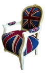 Poltrona barocca per bambini "Union Jack" e legno laccato beige