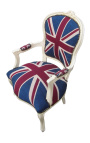 "Union Jack" baroque armchair of Louis XV style and beige wood