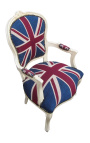 Fauteuil baroque de style Louis XV "Union Jack" et bois beige