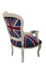 Fauteuil baroque de style Louis XV "Union Jack" et bois beige